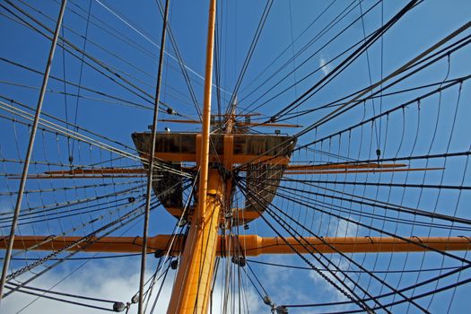 Crows nest rigging from mast of HMS Warrior