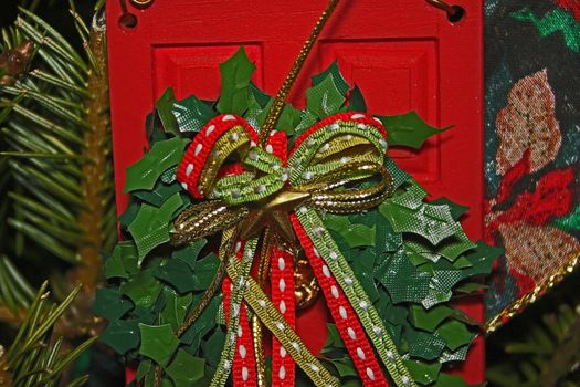 Close up view of Christmas reef with ribbons