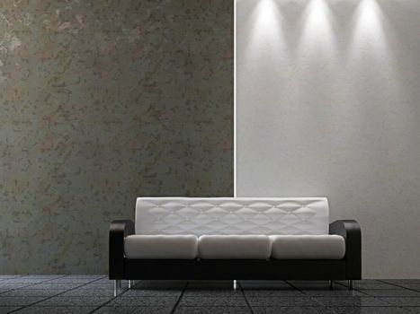 Leather sofa near the wall in the room