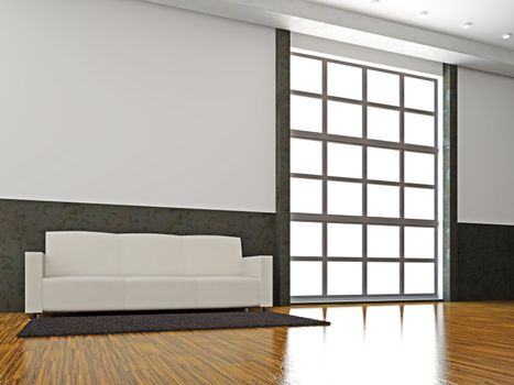 The white sofa near the big window