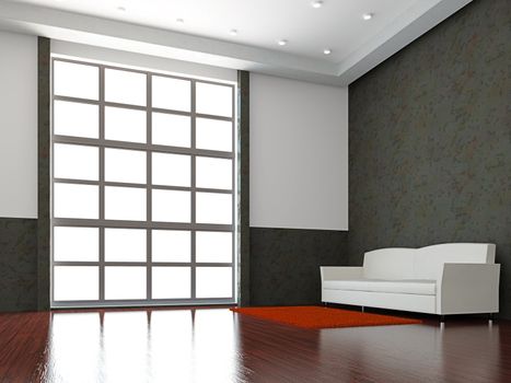 The white sofa near the big window