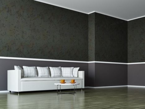 A room interior with a white sofa