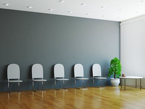 Hall with the chairs and plant near the wall