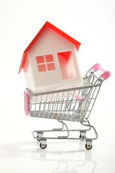 House on  shopping cart over white