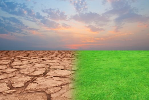 landscape with beautiful sunset and dry field