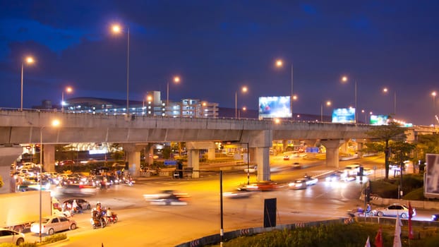 Night traffic lights in the Bangkok, Thailand