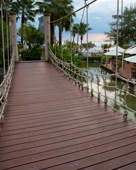 Rope walkway in resort on the beach in Thailand