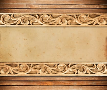 Pattern of wood frame carve flower on wood background