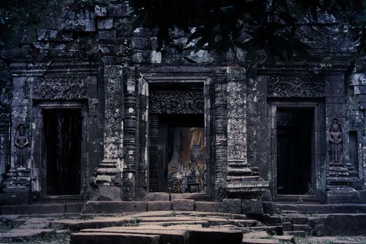 The facade of sanctuary at Vat Phou Khmer temple in Champasak, the southern of Laos