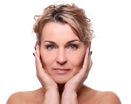 Portrait of beautiful mid aged woman isolated on a white