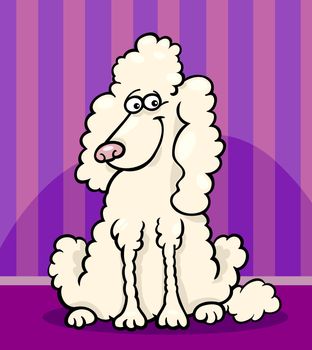 Cartoon Illustration of Funny Purebred White Poodle against Wall at Home
