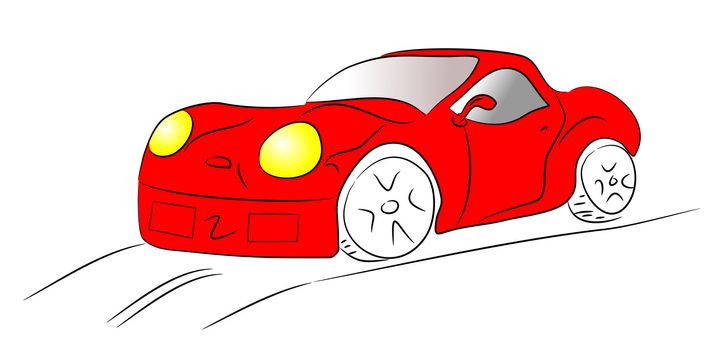 A freehand line art sketch of a red sports car
