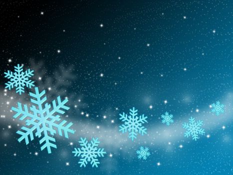 flying snow flake in abstract blue background