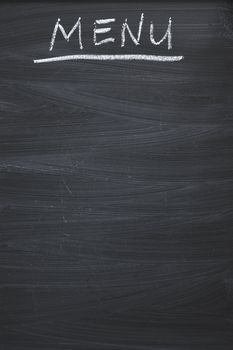 vertical black chalkboard with handwritten MENU word