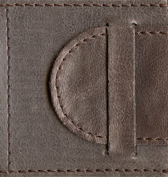 brown textured leather lock, belt stitched by thread over edges, high-resolution scan