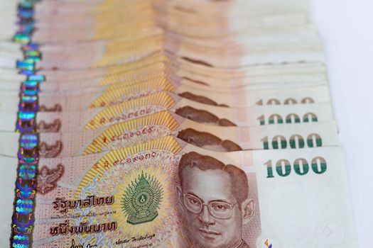 thai money banknotes isolated on white background.
