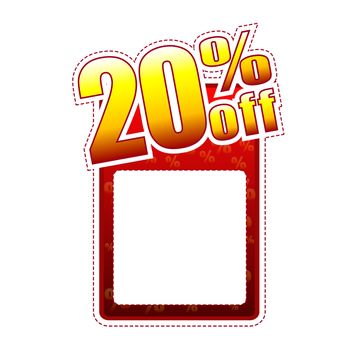 twenty percentage off - red and yellow label with text space and rate sign, sale concept