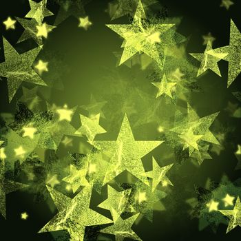 shining green stars over dark background, abstract christmas card