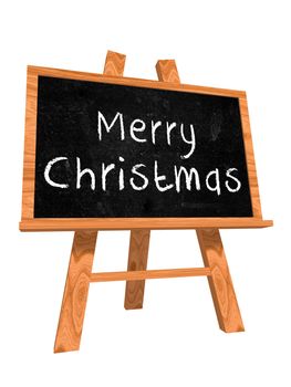 3d isolated blackboard with easel with chalk text - Merry Christmas