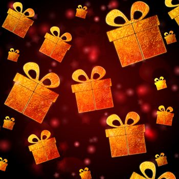 abstract red background with golden presents boxes, christmas card