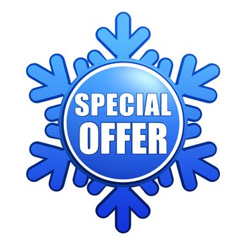 text special offer - advertising label with snowflake like badge, winter concept