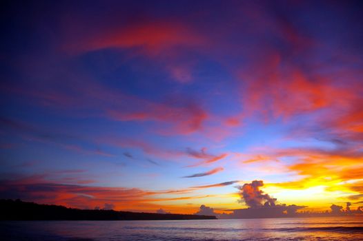 Sunset over Indian ocean, Bali, Indonesia.