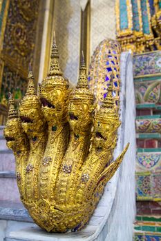 Wat Phra Kaew temple in Bangkok, Thailand (Grand Palace) - Five headed snake god detail