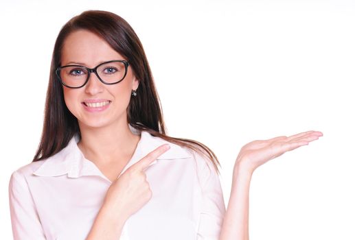 pretty woman in glasses pointing
