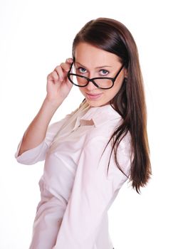 business woman in glasses on white background