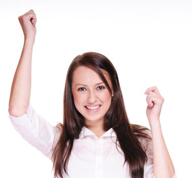 young woman winning isolated on white background