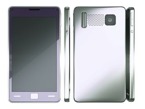 Front, side and rear views of Smart phone isolated on white