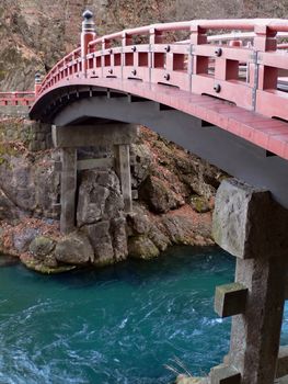 traditional sacred red bridge in Nikko, Japan