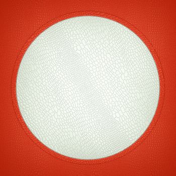 Red and white stitched circle shape on mock croc. Large resolution