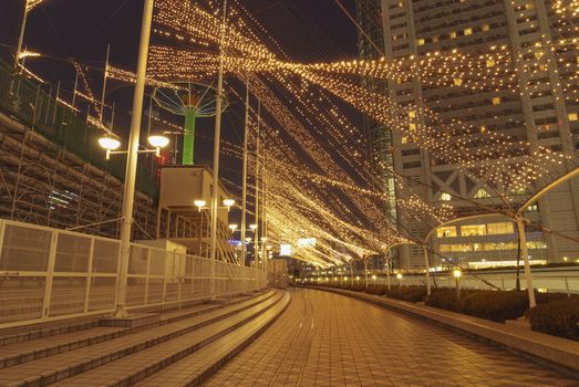 modern city night illumination by Christmas time in Tokyo