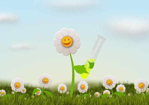 illustration of a plant holding a test tube containing bio fuel
