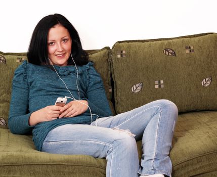 teenage girl listening music on phone