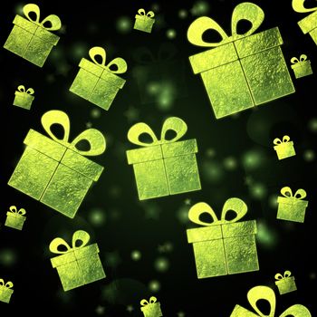 abstract green background with presents boxes, christmas card