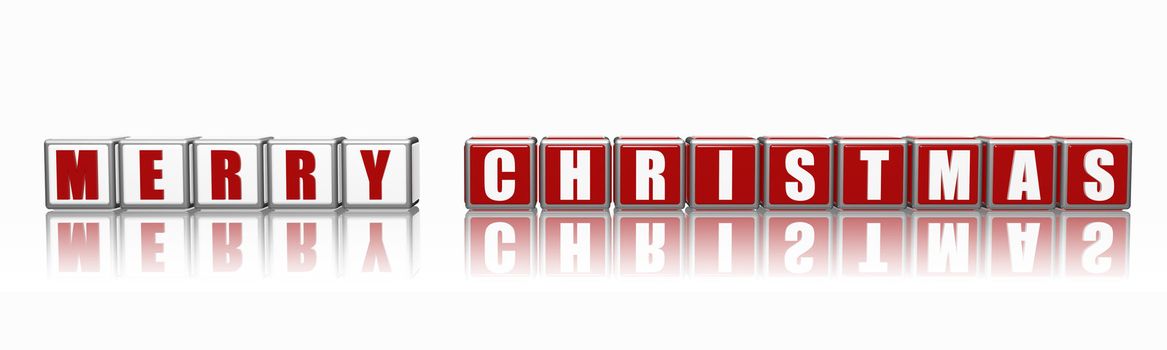 banner with 3d red and white cubes with letters makes text Merry Christmas