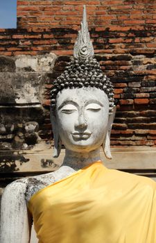 Ancient white buddha statue at Wat Yai Chai Mongkhol, Ayutthaya, Thailand