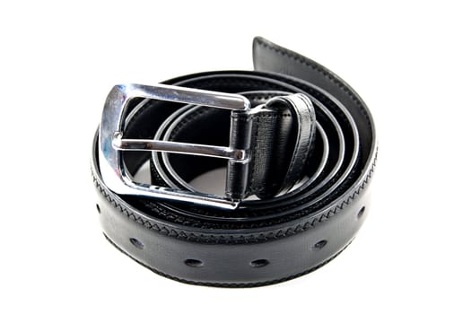 Black leather belt with a metal head.