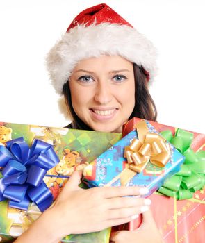 Beautiful christmas girl over white background