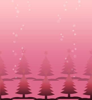 Pink christmas tree with snow at night