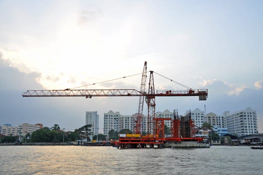 Construction in the Chaophraya river, thailand.