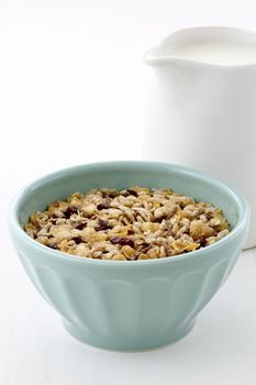 Delicious and nutritious lightly toasted breakfast muesli or granola cereal.