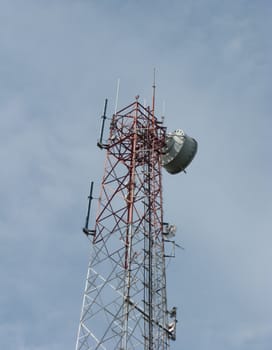 Telecommunication tower and antenna with blue sky