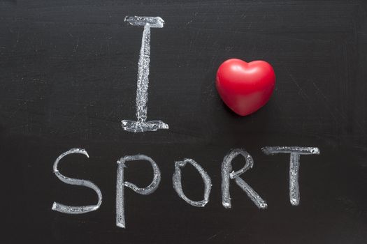 I love sport phrase handwritten on the school blackboard