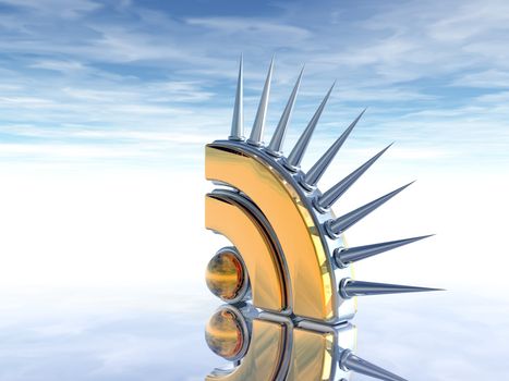 rss symbol with prickles under cloudy blue sky - 3d illustration