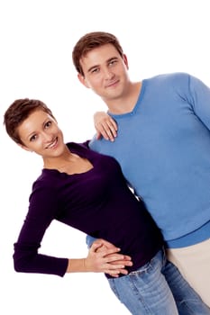 young happy couple smiling in love isolated on white background