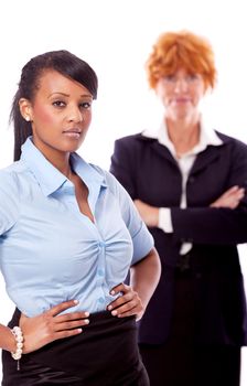 young african business woman with chief in background