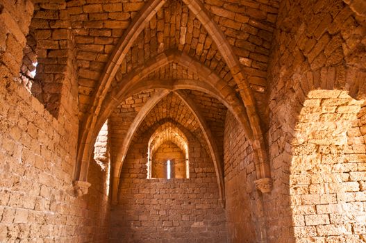 Old fortress castle in Caesarea . Israel .